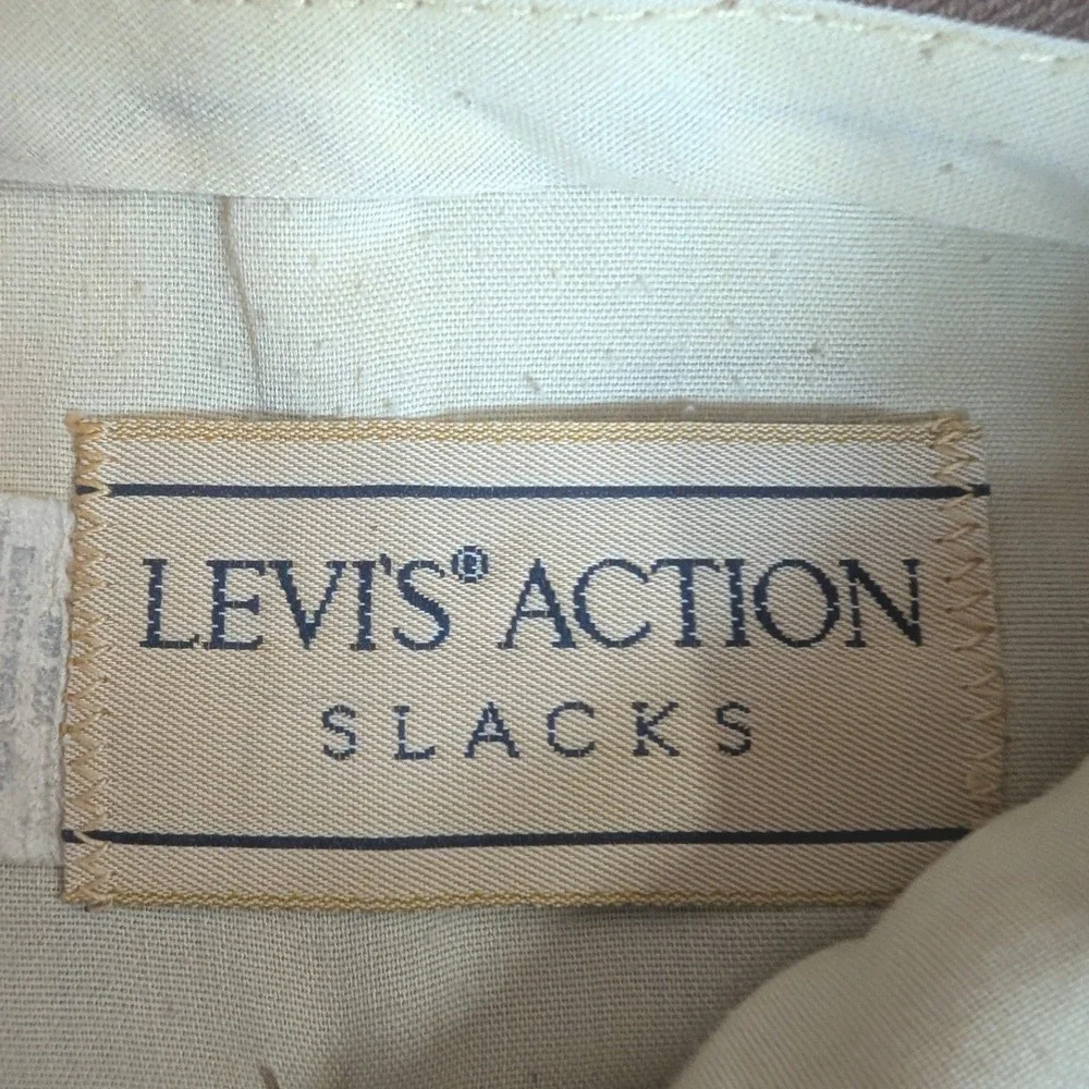 Vintage 70s 80s Levis Action Slacks Mens 35x33 Taupe Brown Straight Leg Trousers